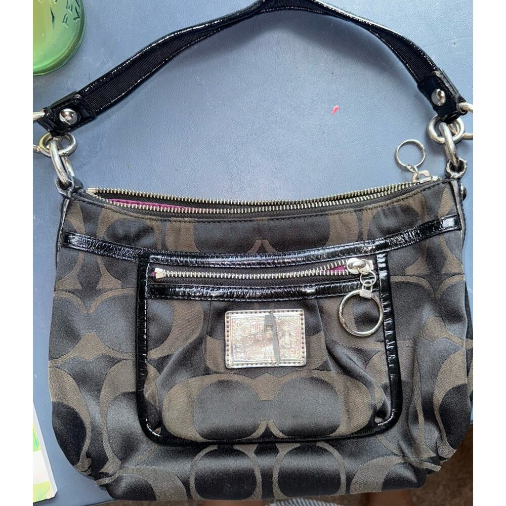 Coach Poppy OPArt Signature Collection small/medium black handbag 14562